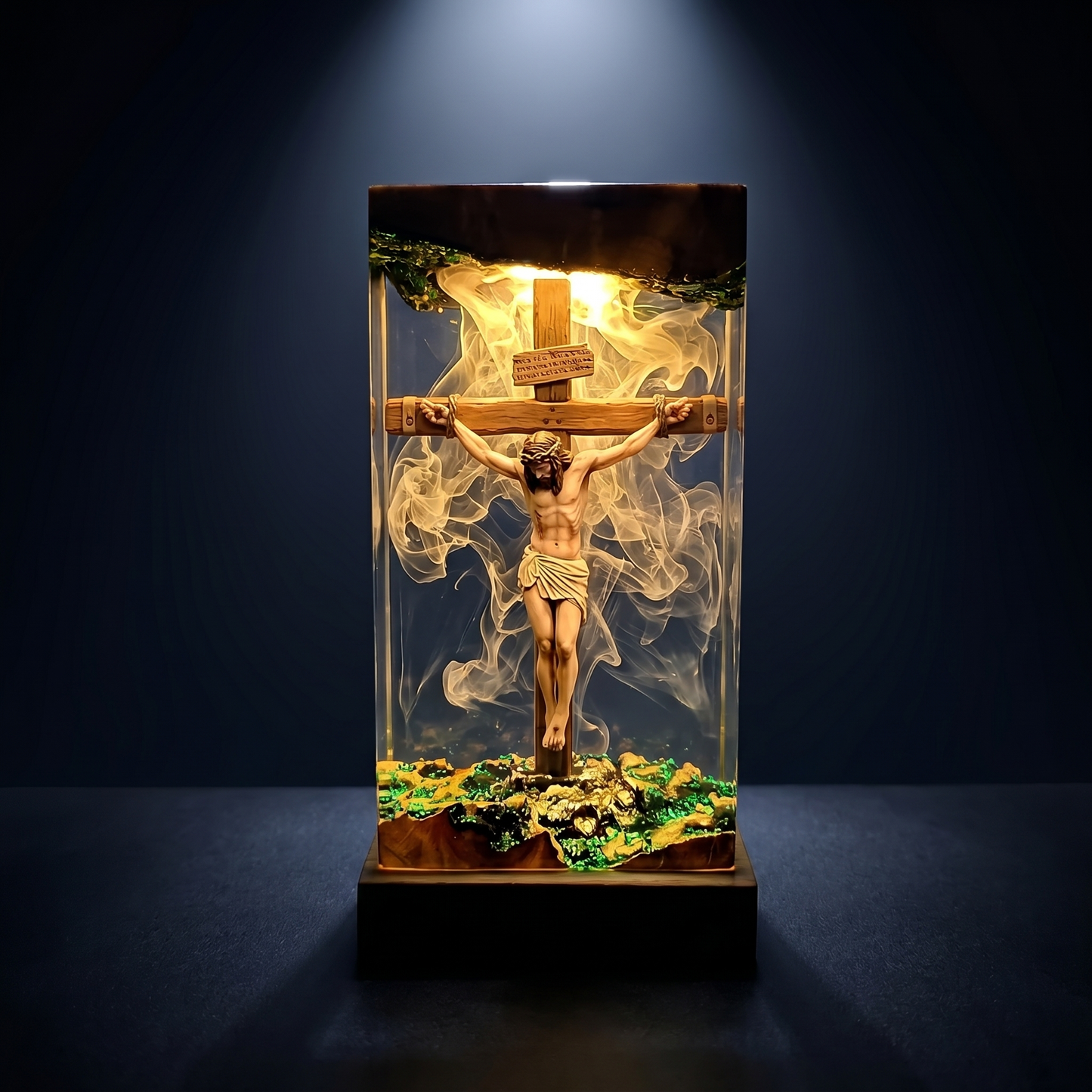 Handmade Jesus resin lamp close-up detail