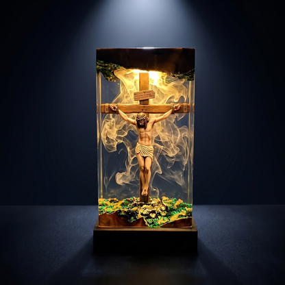Handmade Jesus resin lamp close-up detail